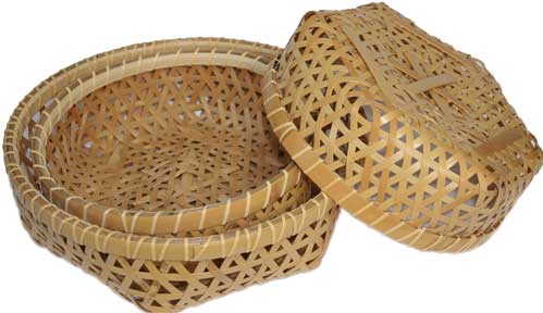 パン籠、野菜籠、果物籠、丈夫な作りの箱根宮城野竹細工の麻の葉編み盛り籠