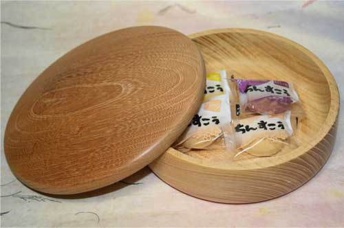 沖縄のお菓子「ちんすこう」と白木けやき菓子器６寸